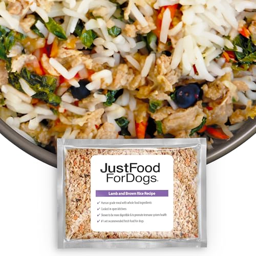 JustFoodForDogs Frozen Fresh Dog Food, Complete Meal or Topper, Lamb & Brown Rice Human Grade Dog Food Recipe, 18 oz (Pack of 7)