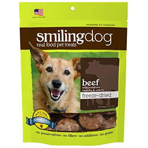 Herbsmith Smiling Dog Treats Freeze Dried Raw Beef, Potatoes, Carrots & Celery That s 100% it 2.5 Ounce
