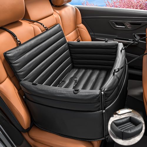 EAFTRA Dog Car Seat for Medium Sized Dogs, 2-in-1 Dog Booster Car Seat for Back Seat and Home Use, 100% Waterproof, PU Leather, Non-Slip Hard Base, Scratch-Proof, Fits Pets Up to 60 lbs