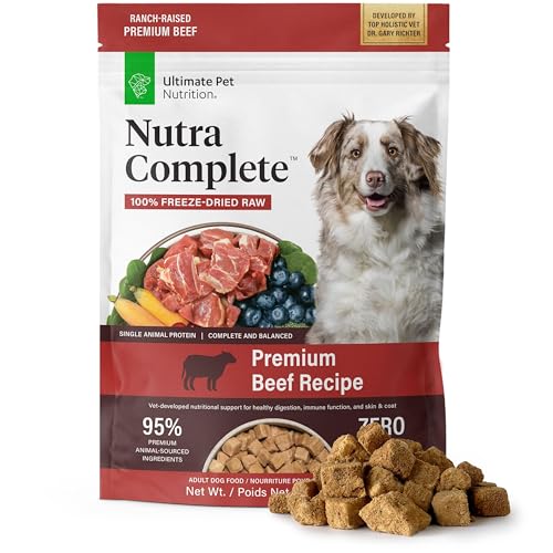 ULTIMATE PET NUTRITION Nutra Complete, 100% Freeze Dried Raw Veterinarian Formulated Dog Food with Antioxidants Prebiotics and Amino Acids (1 Pound, Beef)