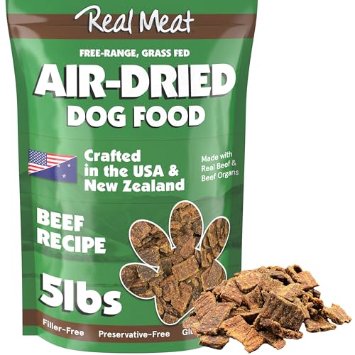 TRMC Real Meat Air Dried Dog Food w/Real Beef - 5lb Bag of USA-Crafted Grain-Free Real Meat Dog Food Sourced from Hormone-Free, Free-Range, Grass-Fed Beef - Digestible, All Natural, High Protein Beef