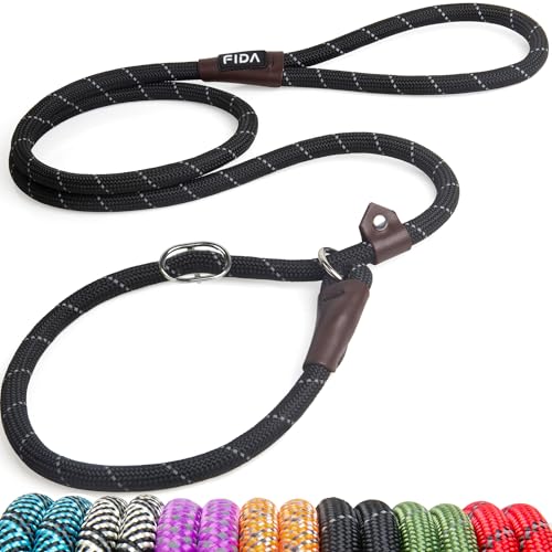 Fida Durable Slip Lead Dog Leash, 6 FT x 1/2" Heavy Duty Dog Loop Leashes, Comfortable Strong Rope Slip Leash for Large Medium Dogs, No Pull Pet Training Lead with Highly Reflective(1/2", Bl...