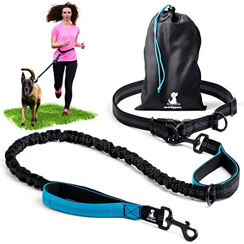 SparklyPets Hands Free Dog Leash for Medium and Large Dogs Professional Harness with Reflective Stitches for Training, Walking, Jogging and Running Your Pet (Blue, for 1 Dog)