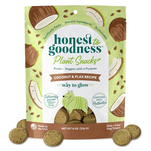 Honest to Goodness Plant Snacks Way to Glow Coconut & Flax Recipe Dog Treats, Enriched with Omega 3s & Postbiotics, 8oz