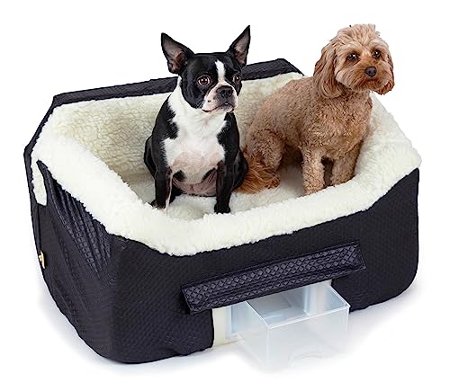 Snoozer Lookout II Car Seat with Storage Tray - Dog Car Seats for Medium Dogs, Booster Bed for Medium Sized Pets Up to 34 Lbs, Elevated, Washable - Large, Black Diamond