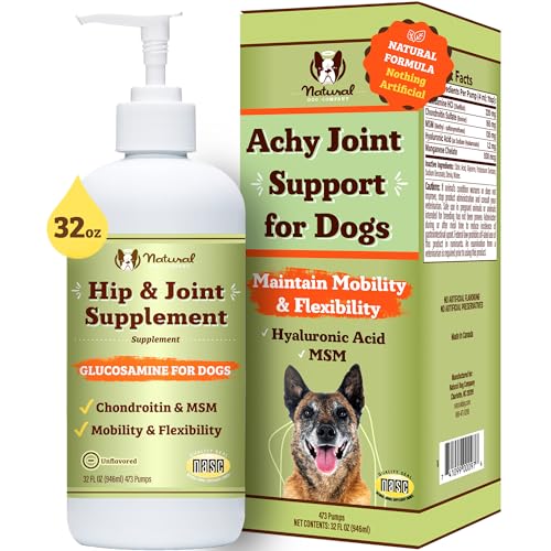 Natural Dog Company Liquid Glucosamine for Dogs, Hip & Joint Oil, Extra Strength Cartilage, Joint Supplement for Dogs, Helps Mobility, Eases Occasional Stiffness, Glucosamine Chondroitin, 32 oz.