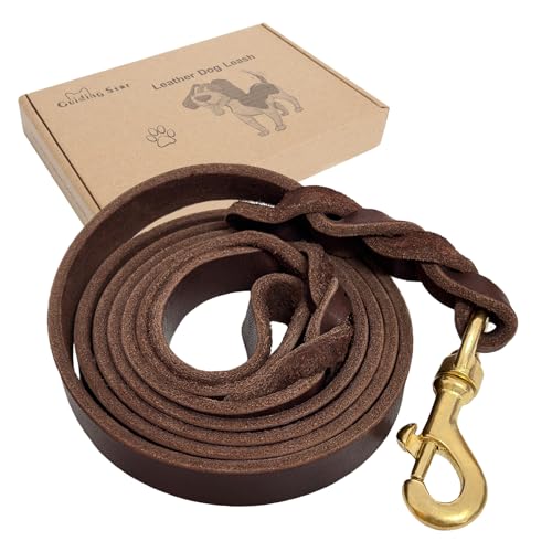 Guiding Star Leather Dog Leash 6ft, Dog Leashes for Large Dogs Heavy Duty, Soft Braided Handmade Leather Training Leash for Large & Medium Dogs (6ftx3/4inch, Brown)