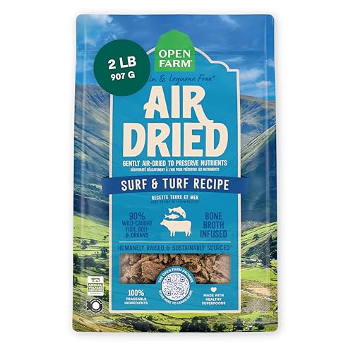 Open Farm, Air Dried Dog Food Infused with Bone Broth, Grain & Legume Free, Complete Meal or Food Topper, Surf & Turf Recipe, 2lb Bag
