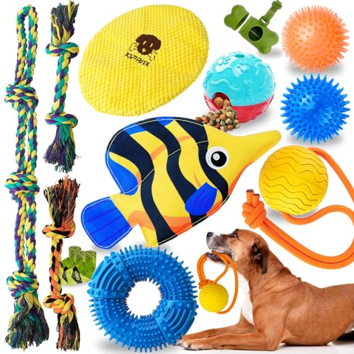 KIPRITII Assorted Dog Toys for Small Dogs-14 Pack Various Puppy Toys Dog Teething Toys for Boredom with Rope Toys, Dog Treat Balls & Squeaky Toys for Puppies & Small Dogs