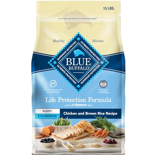 Blue Buffalo Dog Food for Puppies, Life Protection Formula, Natural Chicken & Brown Rice Flavor, Puppy Dry Dog Food, 15 lb Bag