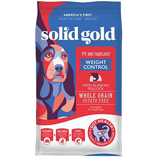 Solid Gold Dry Dog Food for Adult & Senior Dogs - Made with Real Pollock, Probiotics, & Omega 3 Fish - Whole Grain Dry Dog Food for Weight Management & Better Digestion - 4 LB