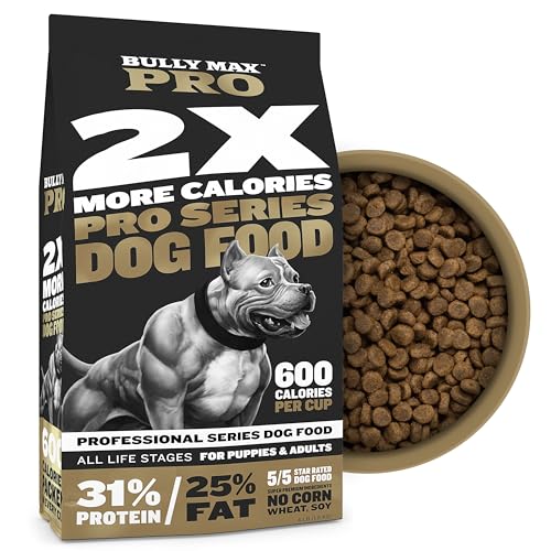 Bully Max Pro 2X High Calorie & High Protein Dry Dog Food for Puppy & Adult Dogs Healthy Weight Gain & Muscle Building for Small & Large Breeds Slow-Cooked, 600 Cal...
