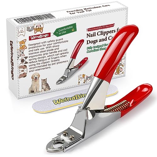 WeinaBingo Dog Cat Pets Nail Clippers, Professional Pets Claw Trimmer with Free Nail File, Sharp Stainless Steel Blade, Sturdy Non Slip Handles - for Safe, Professional at Home Grooming