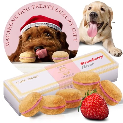 Bonne et Filou Dog Treats Strawberry Cupcakes Gourmet Macaron Cakes, Healthy & Delicious Human Grade Snacks 6 Count