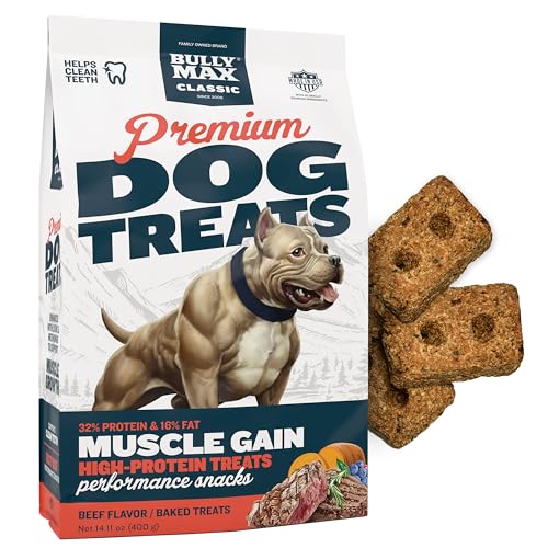 Bully Max Premium High Protein Dog Treats for Puppy & Adult Dogs - Training Dog Food Treats with 32% Protein, Real Meat, Veggies & BCAAs for Small, Medium & Large Breeds, Beef Flavor, 400g...