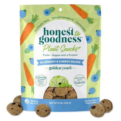Honest to Goodness Plant Snacks Golden Years Blueberry & Carrot Recipe Dog Treats, Enriched with Omega 3s & Postbiotics, 8oz