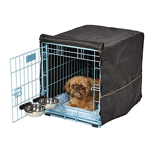 MidWest iCrate Starter Kit - 24-Inch Crate Ideal for Small Dogs, Includes Crate, Bed, Bowls & Cover (Blue)