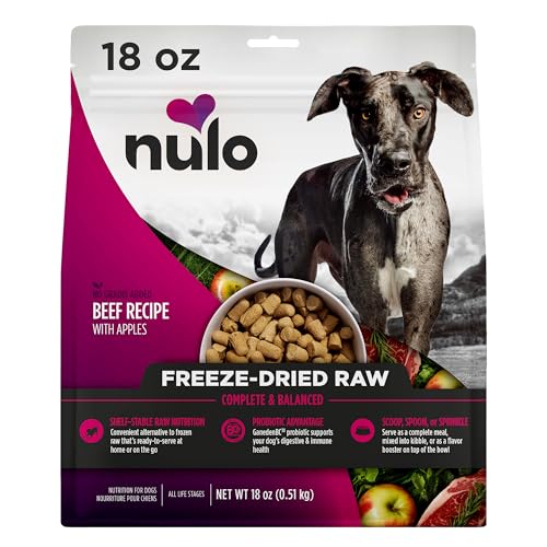 Nulo Freestyle Freeze-Dried Raw, Ultra-Rich Grain-Free Dry Dog Food for All Breeds and Life Stages with BC30 Probiotic for Digestive and Immune Health, Beef with Apples, 18.0 Ounce