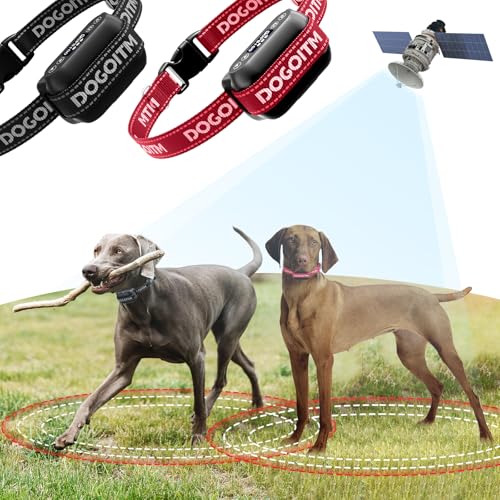 DOGOITM Wireless Dog Fence for 2 Dogs, Pet Containment System with AI Smart GPS Signal for Outdoor, Waterproof and Rechargeable Dog Collar Fence with 3 Warning Modes, Range 65-3290 FT for Most of Dogs