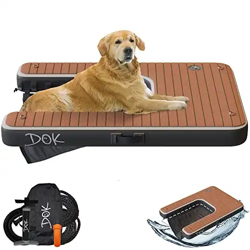 DOK Dog-DOK Inflatable Dock Platform: Safe & Easy Water Access for Dogs Up to 230 lbs; Floating Non-Slip EVA Foam with Dog Boat Ramp for Pool, Dock, & Lake | Military Grade & High Visibili...